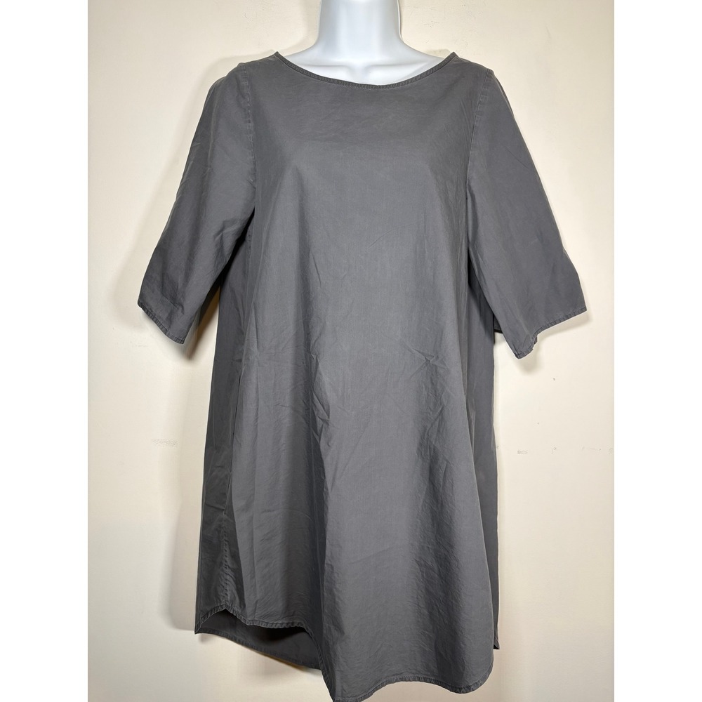 COS Cotton Tunic Dress Grey Short Sleeve Pleated Back Pockets Minimalist Size 2